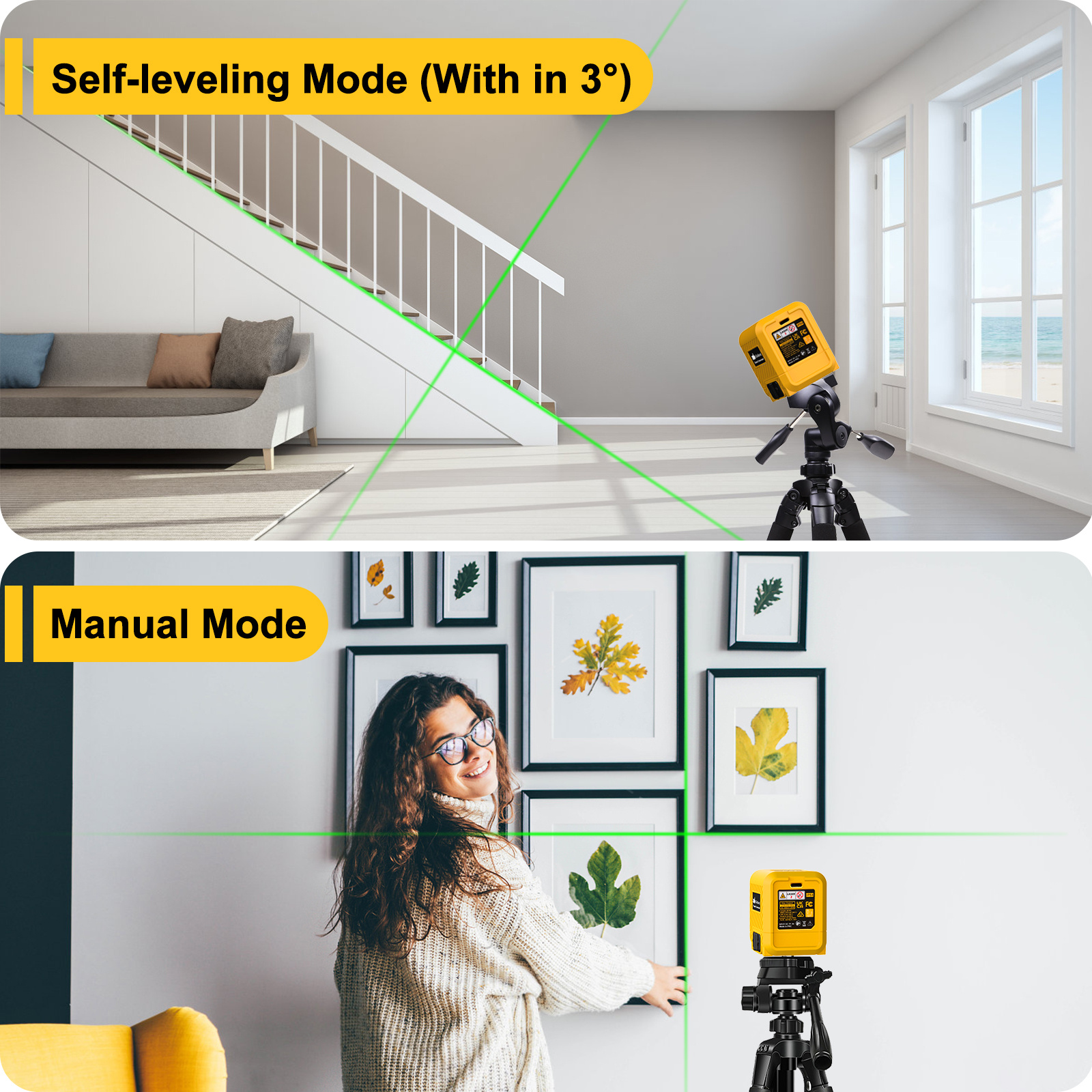 Laser Level, Rechargeable Lithium Battery Level Tool, Self-Leveling Green Cross Line Laser For Picture Hanging, Tiling, Home Renovation, Includes Folding Magnetic L-Bracket & Carry Pouch - Image 3
