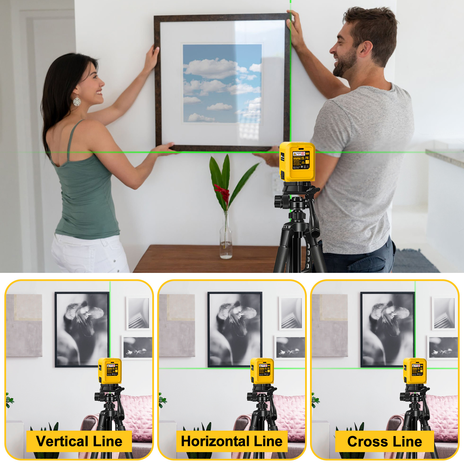 Laser Level, Rechargeable Lithium Battery Level Tool, Self-Leveling Green Cross Line Laser For Picture Hanging, Tiling, Home Renovation, Includes Folding Magnetic L-Bracket & Carry Pouch - Image 4