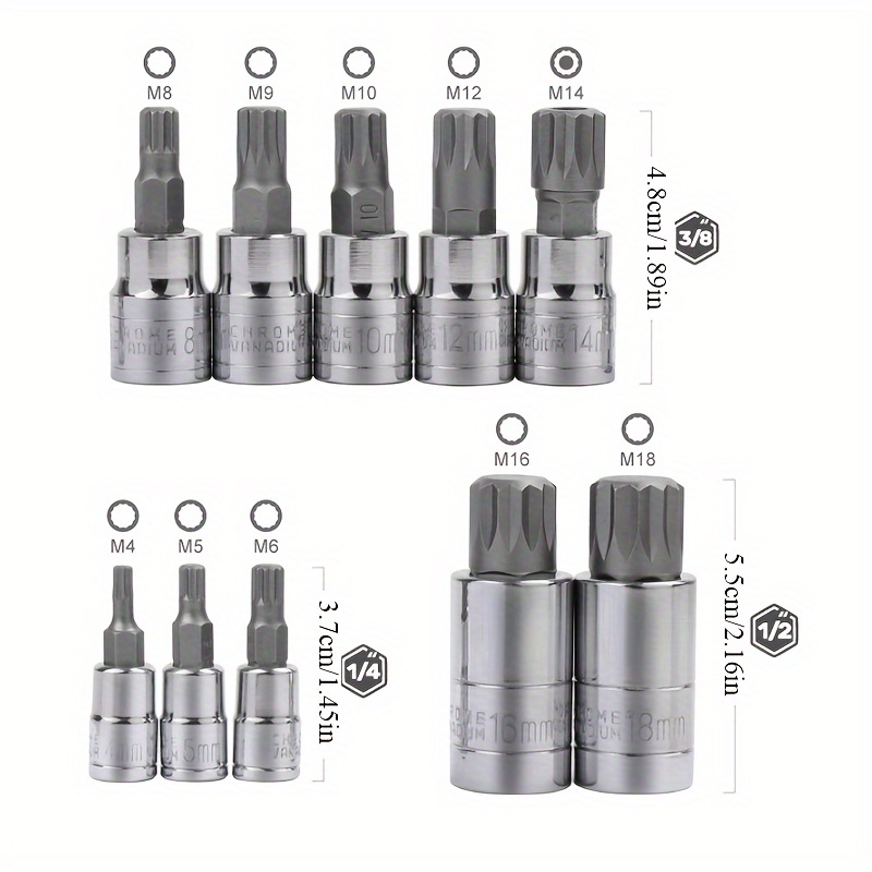 10PC XZN Triple Square 12 Point Spline Bit Socket Set 4MM 18MM With Enhanced Storage Case, 12 Point Multi Spline, No Assembly Required - Image 3