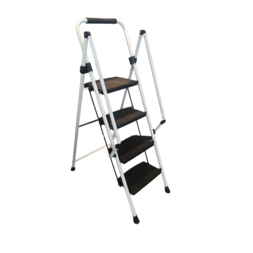 White Four-step Ladder, Light Folding Four-step Stool, Wide Anti-skid Pedal And Safety Handle, Strong Steel Ladder, Multi-purpose Ladder, Applicable To Family, Kitchen, Office Elevator - Image 7