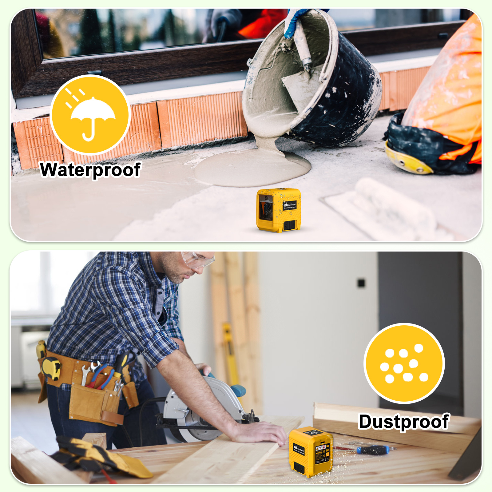 Laser Level, Rechargeable Lithium Battery Level Tool, Self-Leveling Green Cross Line Laser For Picture Hanging, Tiling, Home Renovation, Includes Folding Magnetic L-Bracket & Carry Pouch - Image 5